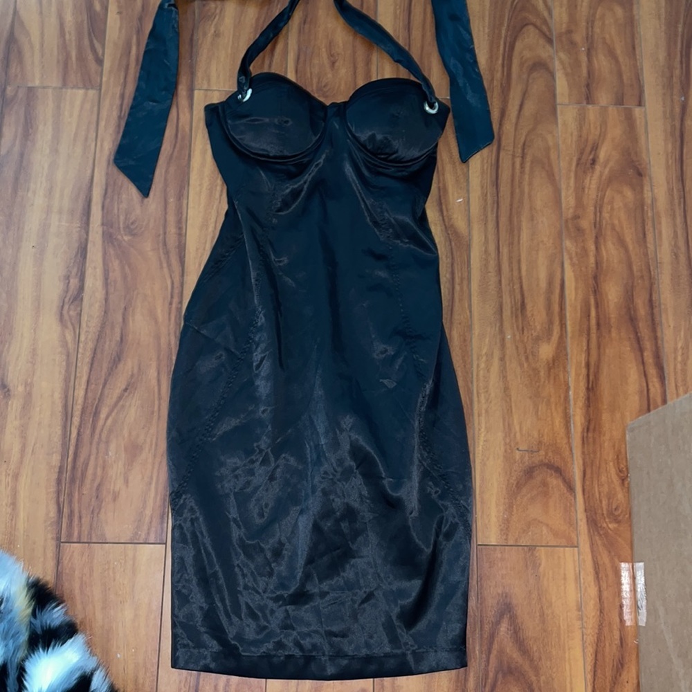 Black tight fitting corset back dress